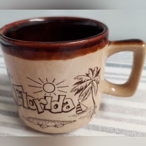 Vintage 70s/80s Stoneware Glazed Florida Mug Dolphin Palm Sun Oranges Alligator
